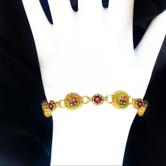 Yellow floral vtg mini micro mosaic bracelet 6.75” - Picture 9 of 9